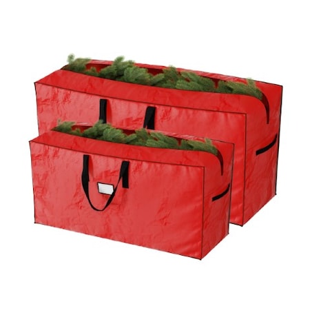 Hastings Home Set of 2 Christmas Tree Storage Bags for 7.5-16 Ft Artificial Trees, Protect Holiday Decorations(Red) 107846LIT